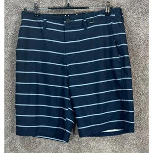 Hurley Shorts Mens 30 Blue Stripe Chino Measures 30X9 Flat Front Pockets Zip